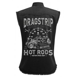 Dragstrip Clothing East Side Kustom Black Sl/Less Distressed Work Shirt